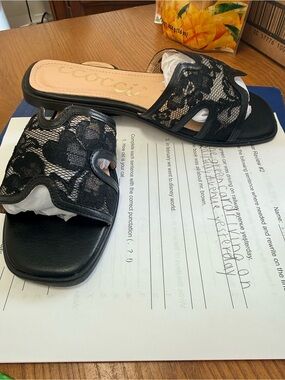 CCOCCI Black Lace Slide Mules